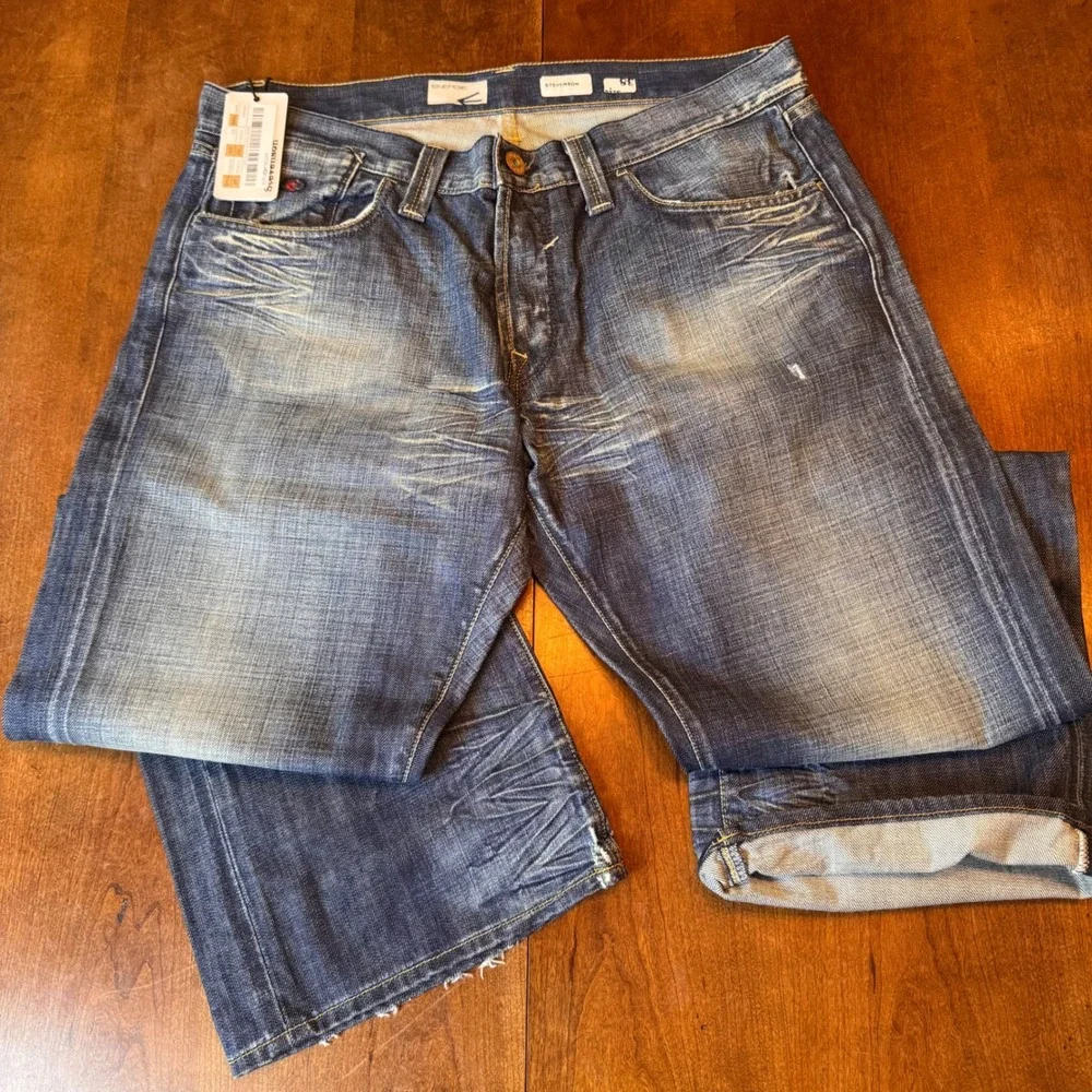 Stevenson Energie Jeans Mens 38 Blue Straight‎ Leg Whiskered Faded Denim Italy